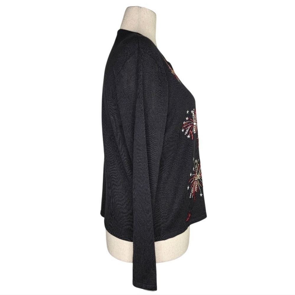Vintage Karen Scott Fireworks Beaded Cardigan Sweater Y2K 2000 Black L - Picture 2 of 7